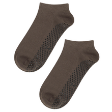 Load image into Gallery viewer, Full foot socks ankle high with grips for Pilates in espresso brown colour Shashi