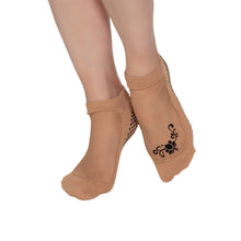 Load image into Gallery viewer, nude grip socks with mesh and black Lotus tattoo Shashi