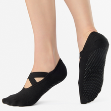 Charger l'image dans la galerie, SHASHI black criss cross grip socks with non-slip sole