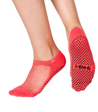 Load image into Gallery viewer, Coral pilates socks with grips and saprkle mesh
