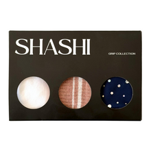 Charger l'image dans la galerie, 3 pack grip socks for pilates Shashi ballet tie white Shashi Halo Crew sand Shashi Star navy