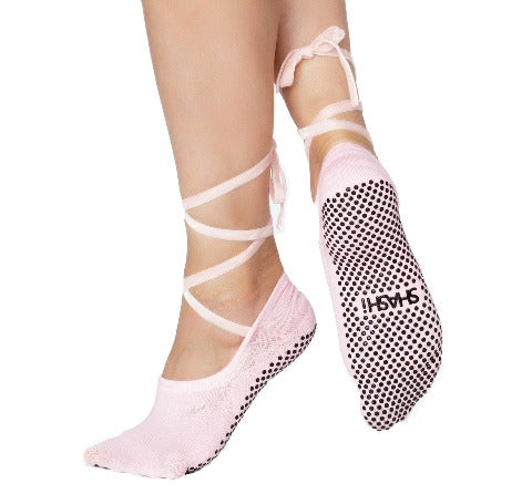 grip socks with ribbon tie up in rose