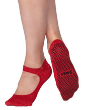 Charger l'image dans la galerie, Red with gold thread grip socks and open at the instep area Mary Jane model