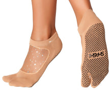Load image into Gallery viewer, split toe grip socks with mesh and sparkles on the upper part of the feet nude