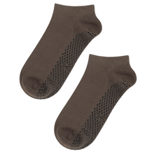 Load image into Gallery viewer, Full foot socks ankle high with grips for Pilates in espresso brown colour Shashi
