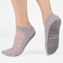 Load image into Gallery viewer, Smokey lilac Pilates grip socks with sheer mesh stars by SHASHI
