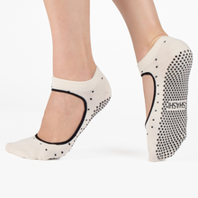 Load image into Gallery viewer, SHASHI white non-slip pilates and barre socks with dot detail
