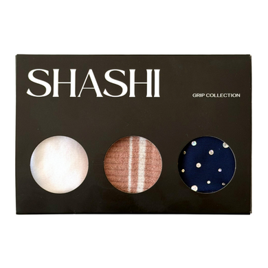 3 pack grip socks for pilates Shashi ballet tie white Shashi Halo Crew sand Shashi Star navy