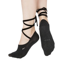Load image into Gallery viewer, socks with grips adn a velvet ribbon tie up black color
