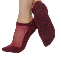 Load image into Gallery viewer, burgundy red grip socks with mesh on the upper part  of feet Shashi brand
