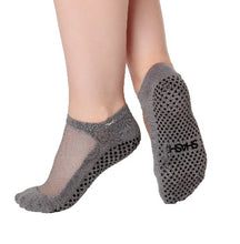 Charger l&#39;image dans la galerie, socks with grips and mesh on the upper part of the feet in charcoal colour
