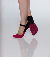 Load image into Gallery viewer, grip socks black pink with nude mesh on the top Shashi brand
