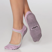 Load image into Gallery viewer, Rose gold with silver trim grip socks and open at the instep area
