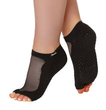 Load image into Gallery viewer, grip socks with mesh and open toes for pilates reformer yoga and barre in black

