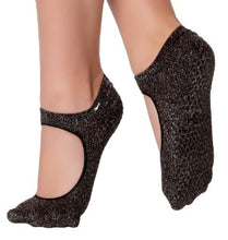 Load image into Gallery viewer, Black with silver thread grip socks and open at the instep area
