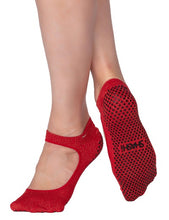 Lade das Bild in den Galerie-Viewer, Red with gold thread grip socks and open at the instep area Mary Jane model

