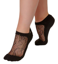 Load image into Gallery viewer, grip socks with mesh with intertwined tendrils of wavy gold and black
