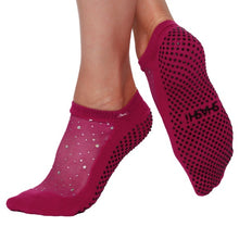 Load image into Gallery viewer, vivacious pink grip socks with mesh and sparkles  on the upper part of feet
