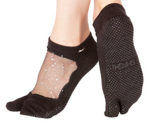 Load image into Gallery viewer, split toe grip socks with mesh and sparkles on the upper part of the feet black
