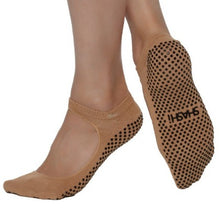 Load image into Gallery viewer, nude socks with grips and a large opening on the upper part of the foot Mary Jane style
